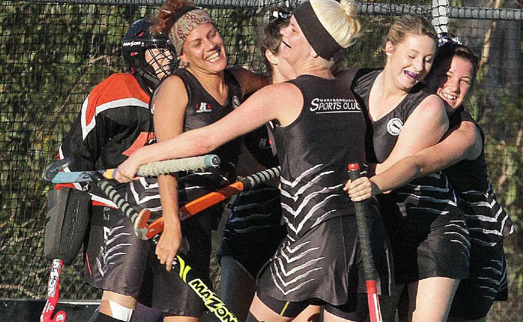 United’s Naomi Lynch is embraced by teamates after scoring a goal for her team. United Panthers won 2-nil. United’s Naomi Lynch is embraced by teamates after scoring a goal for her team. United Panthers won 2-nil.